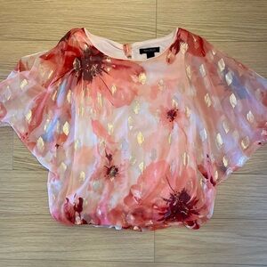 EUC! WHBM Floral Pink and Gold Women's Top Sz XS